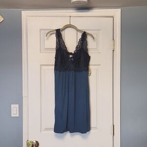 Soma Intimates Floral Scroll Chemise in Indigo with Navy Lace- size L